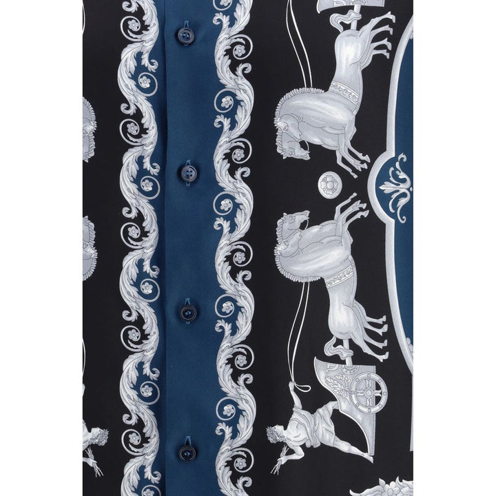 Versace Blue Silk Pattern Shirt