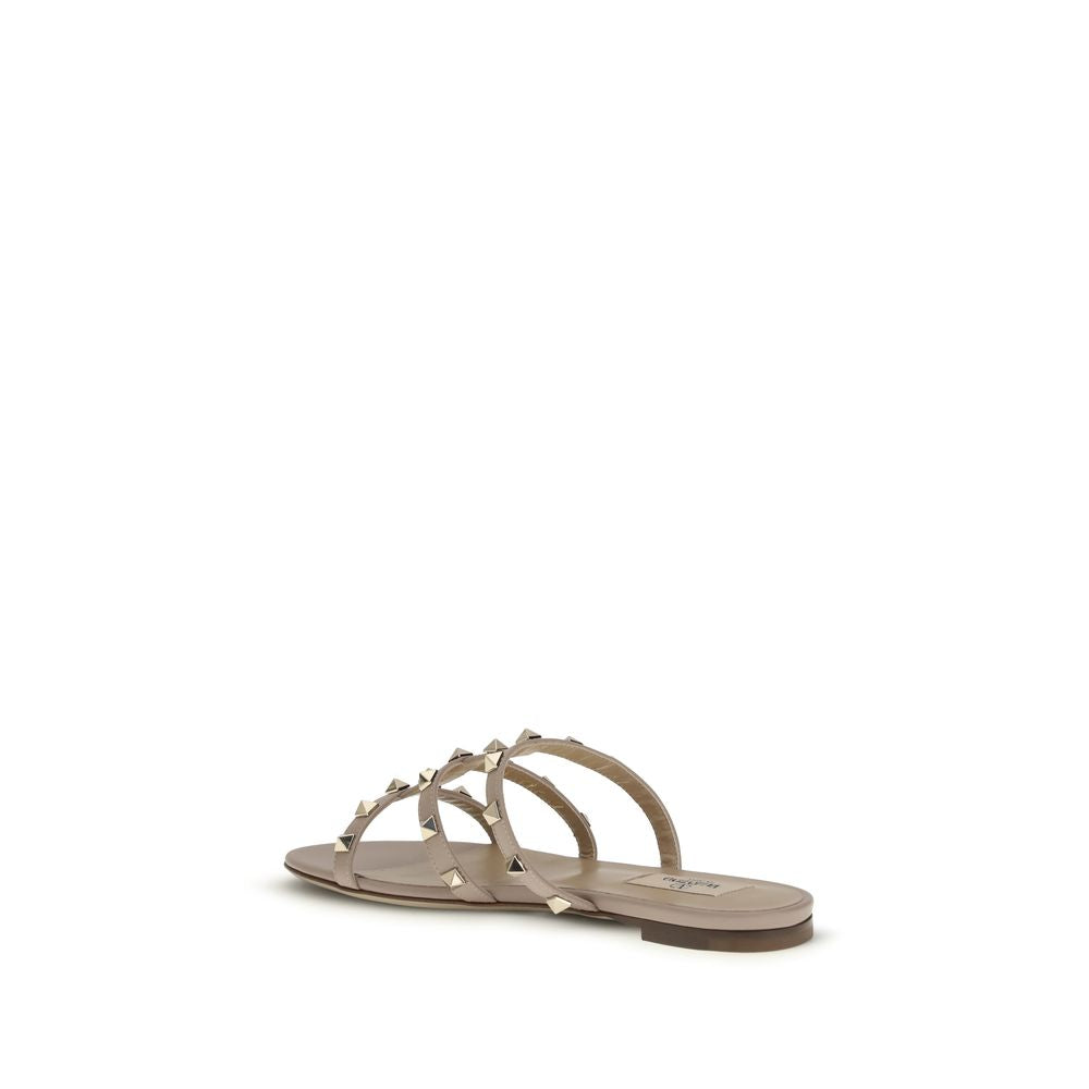 Valentino Garavani Beige Calf Leather Bos Taurus Flat Sandals