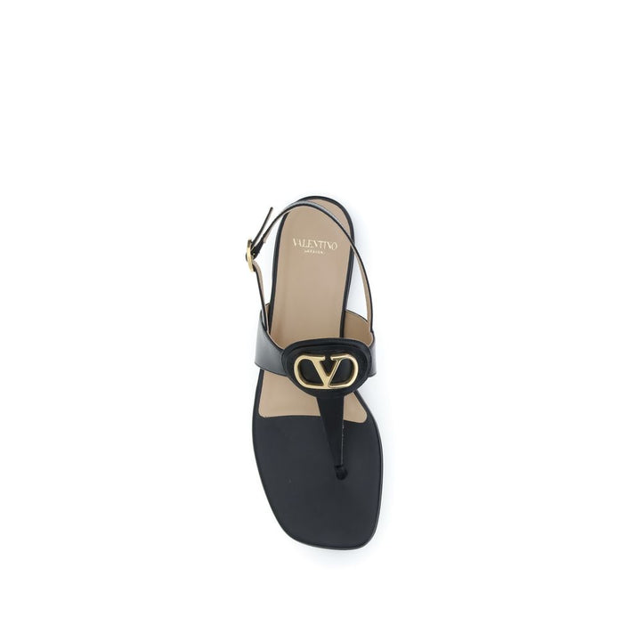 Valentino Garavani Black Calf Leather Bos Taurus Flat Sandals