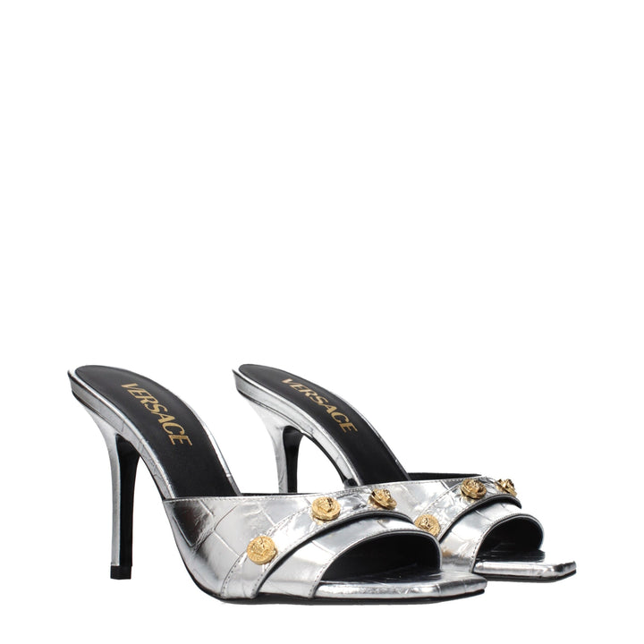 Versace Gray Leather Stiletto Heel Sandals