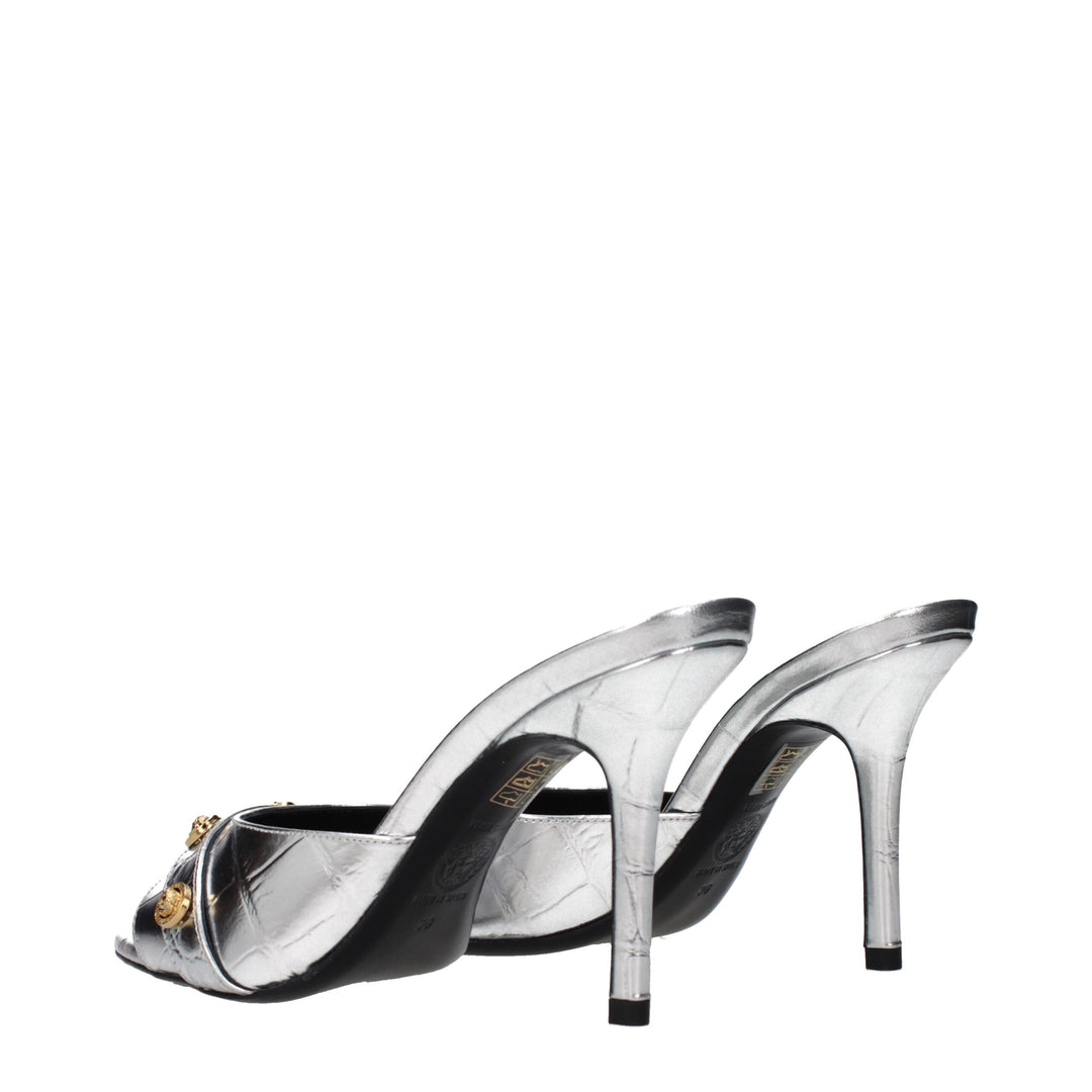 Versace Gray Leather Stiletto Heel Sandals
