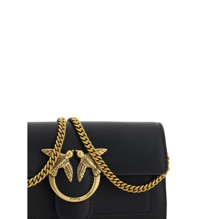 PINKO Black Calf Leather Bos Taurus Shoulder Bag