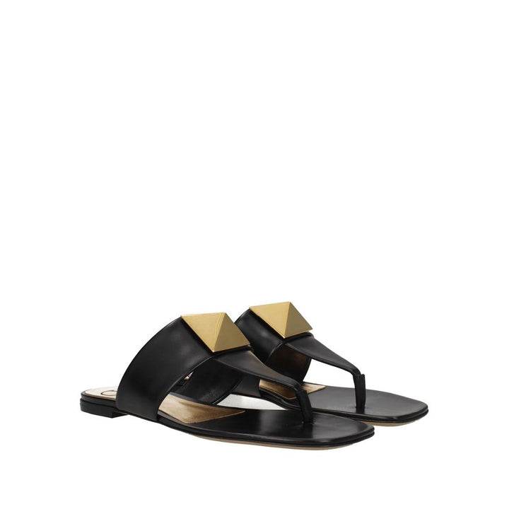 Valentino Garavani Black Calfskin Flat Sandals