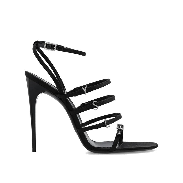 Saint Laurent Black Silk Stiletto Heel Sandals