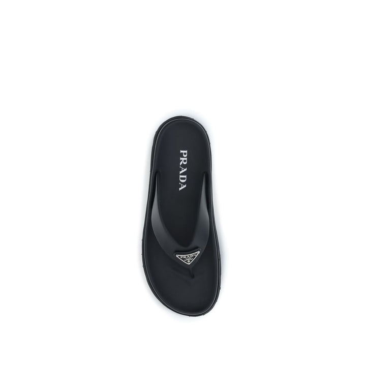 Prada Black Rubber Flip-Flop Sandals