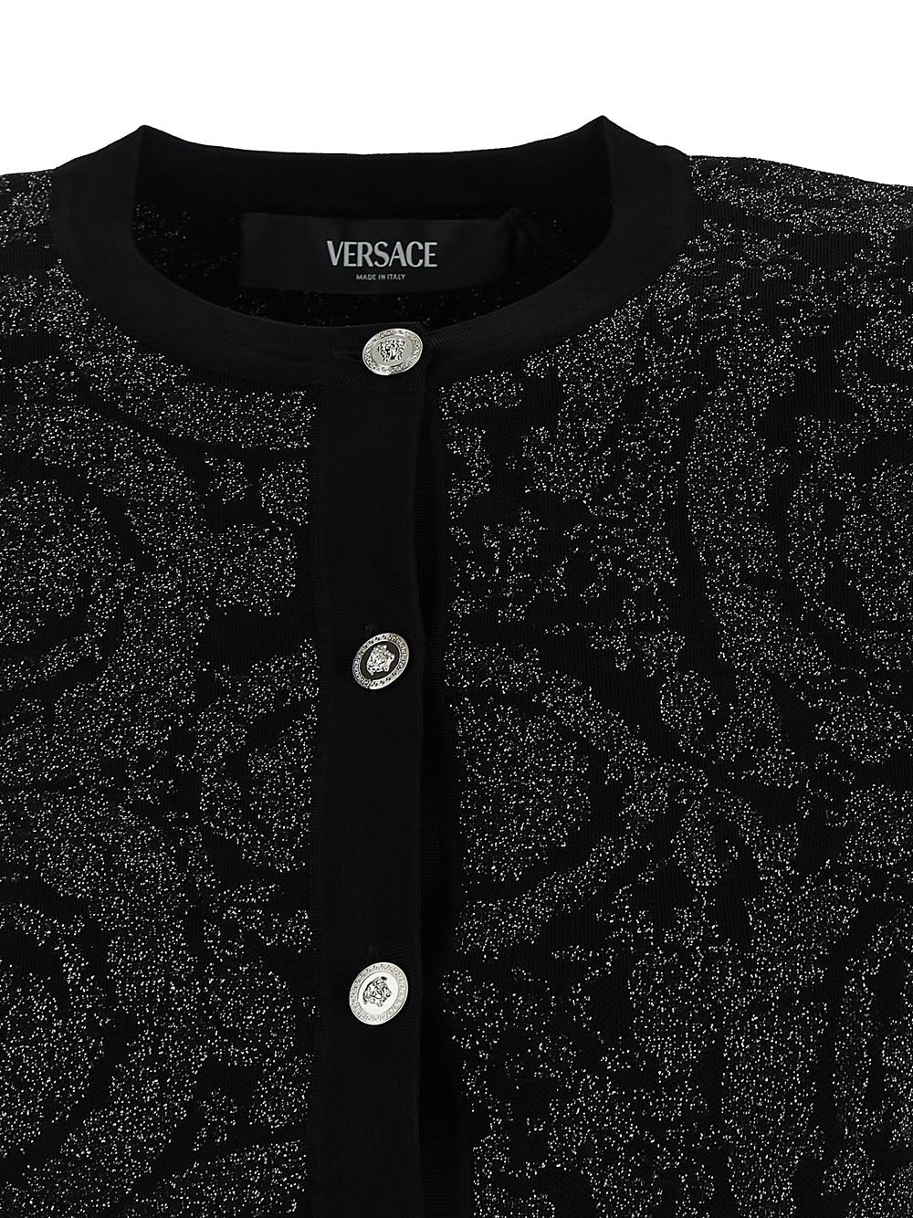 Versace Barocco Lurex Crop Knit Cardigan