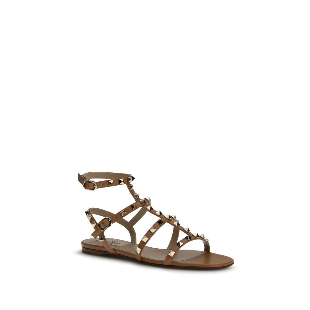 Valentino Garavani Beige Calf Leather Bos Taurus Flat Sandals