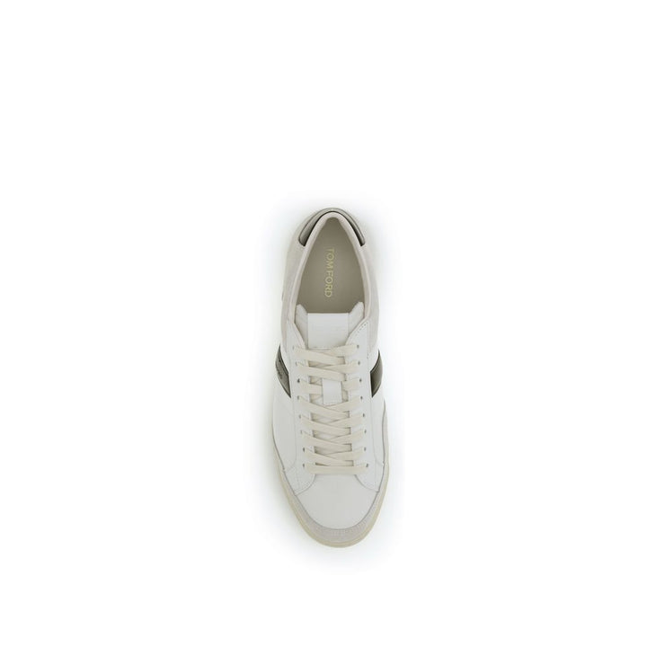 Tom Ford White Calf Leather Bos Taurus Low Top Sneakers
