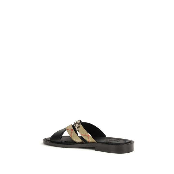 Burberry Black Calf Leather Bos Taurus Flat Sandals
