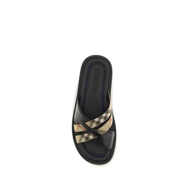 Burberry Black Calf Leather Bos Taurus Flat Sandals