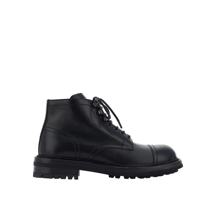 Dolce & Gabbana Black Calfskin Lace-Up Boots