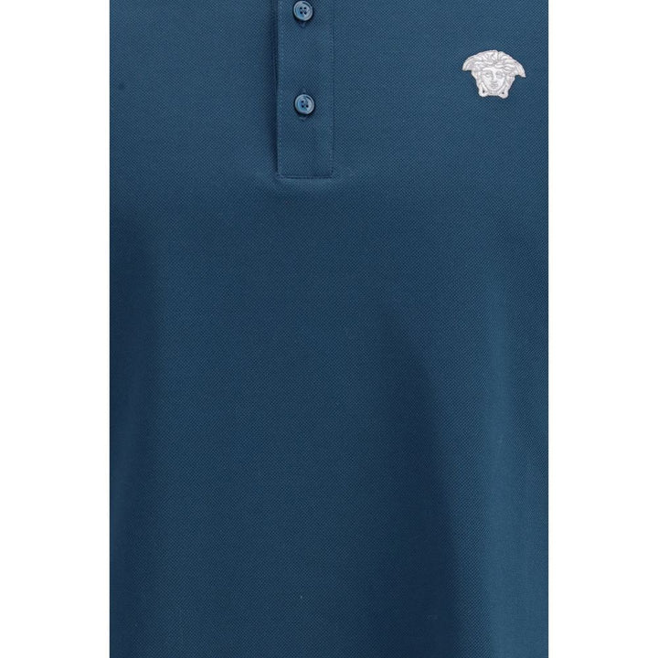 Versace Blue Cotton Polo Shirt