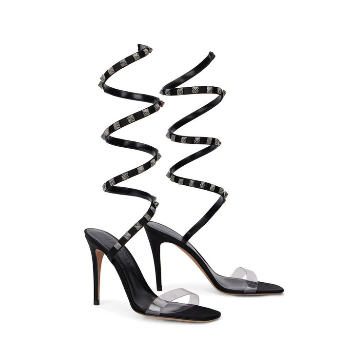 Valentino Garavani Black Lamb Leather Stiletto Heel Sandals