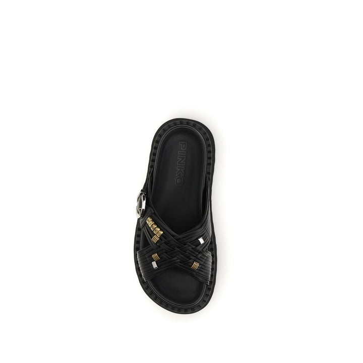 PINKO Black Goatskin Platform Sandals