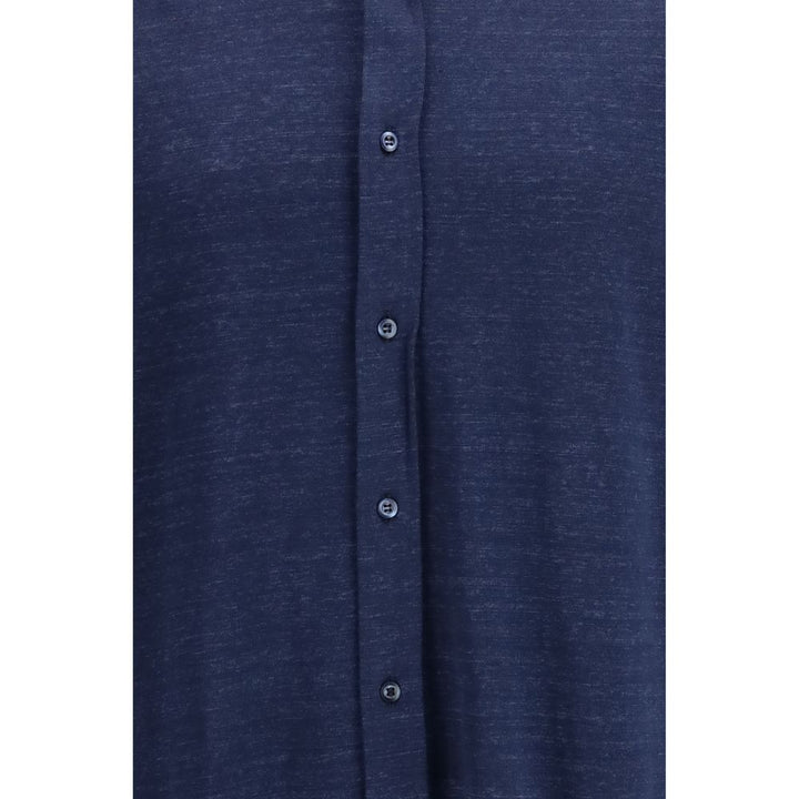 Brunello Cucinelli Blue Linen Dress Shirt