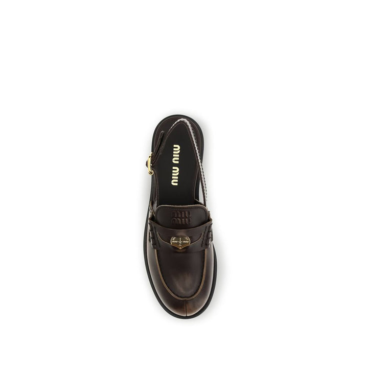 Miu Miu Brown Calf Leather Bos Taurus Slip-On Loafers