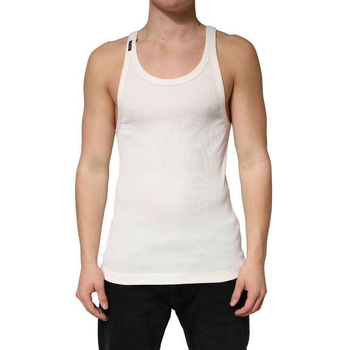 Dolce & Gabbana Ivory Cotton Ribbed Sleeveless Tank Top  T-shirt