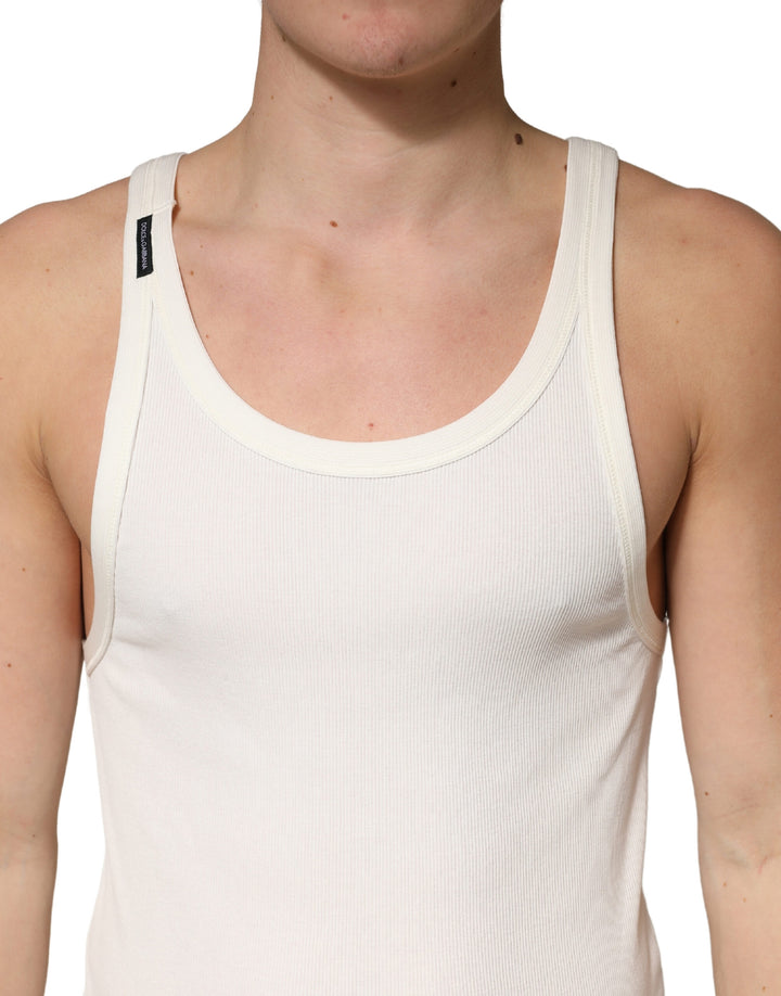 Dolce & Gabbana Ivory Cotton Ribbed Sleeveless Tank Top  T-shirt