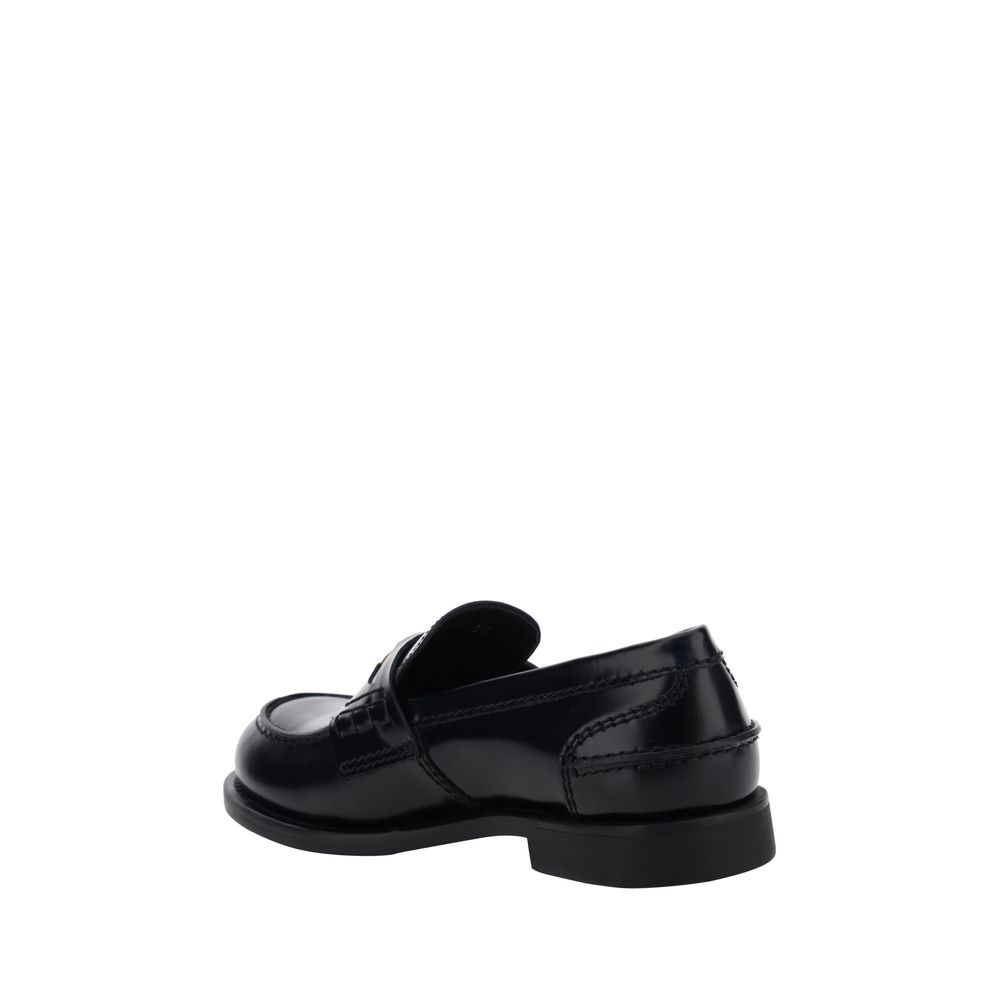 Miu Miu Black Calf Leather Bos Taurus Slip-On Loafers