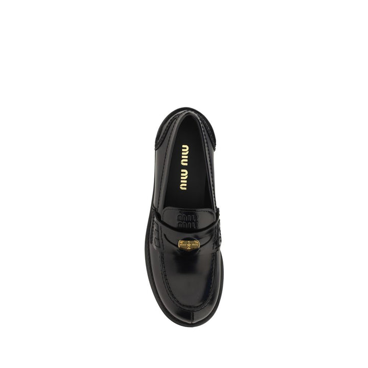 Miu Miu Black Calf Leather Bos Taurus Slip-On Loafers