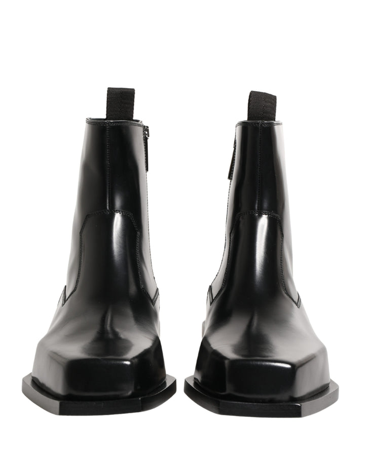 Dolce & Gabbana Black Leather Zip Closure Ankle Boots Shoes