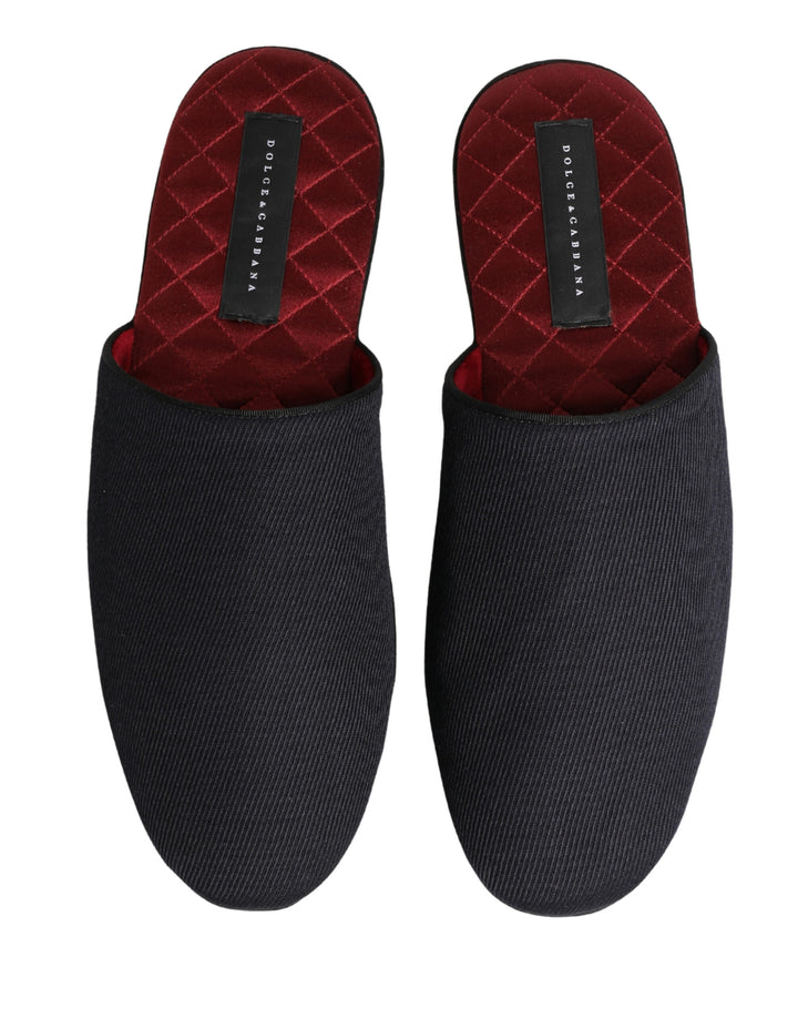 Dolce & Gabbana Dark Navy Wool Cotton Red Chevron Slippers Shoes