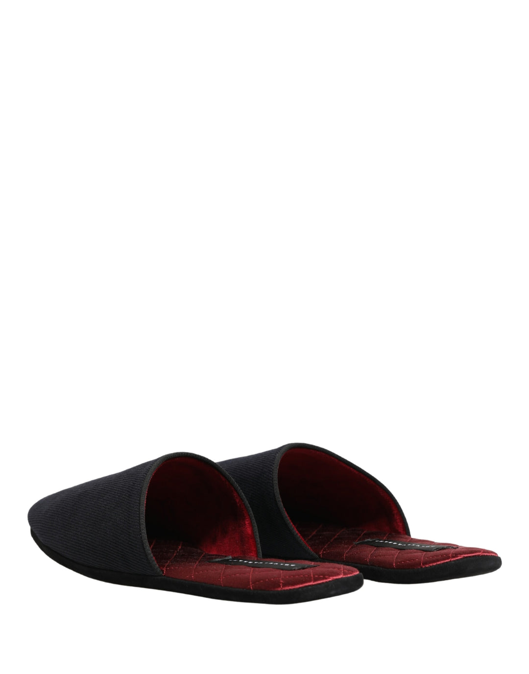 Dolce & Gabbana Dark Navy Wool Cotton Red Chevron Slippers Shoes