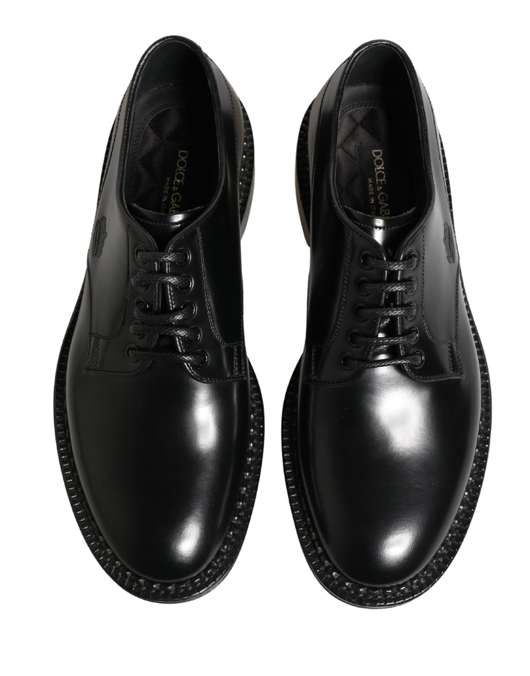 Dolce & Gabbana Men Black Lace-Up Leather Crown Dress Derby Shoes