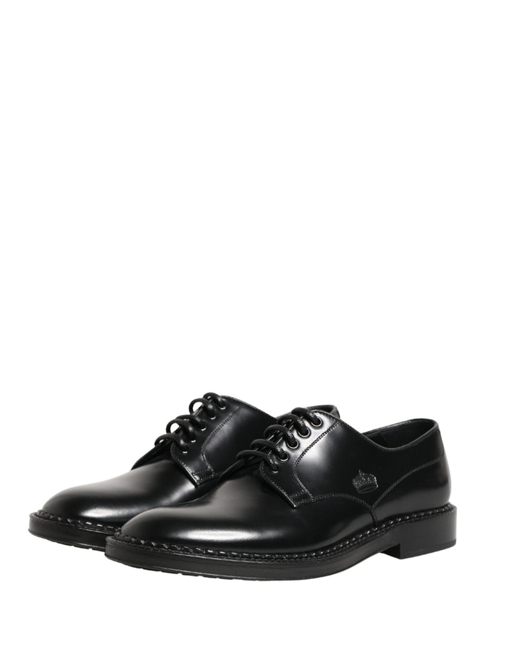 Dolce & Gabbana Men Black Lace-Up Leather Crown Dress Derby Shoes