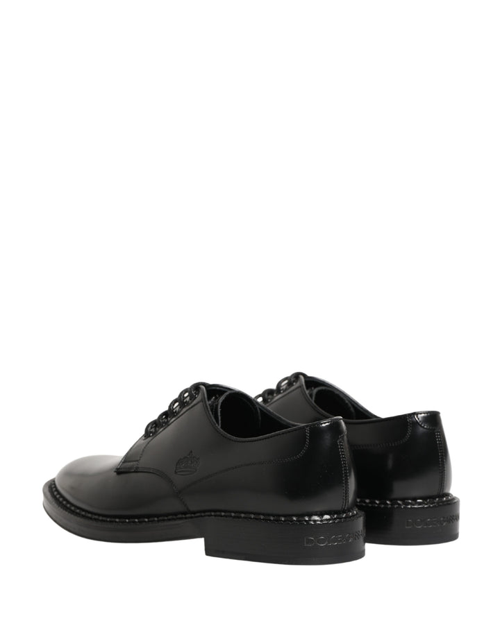 Dolce & Gabbana Men Black Lace-Up Leather Crown Dress Derby Shoes