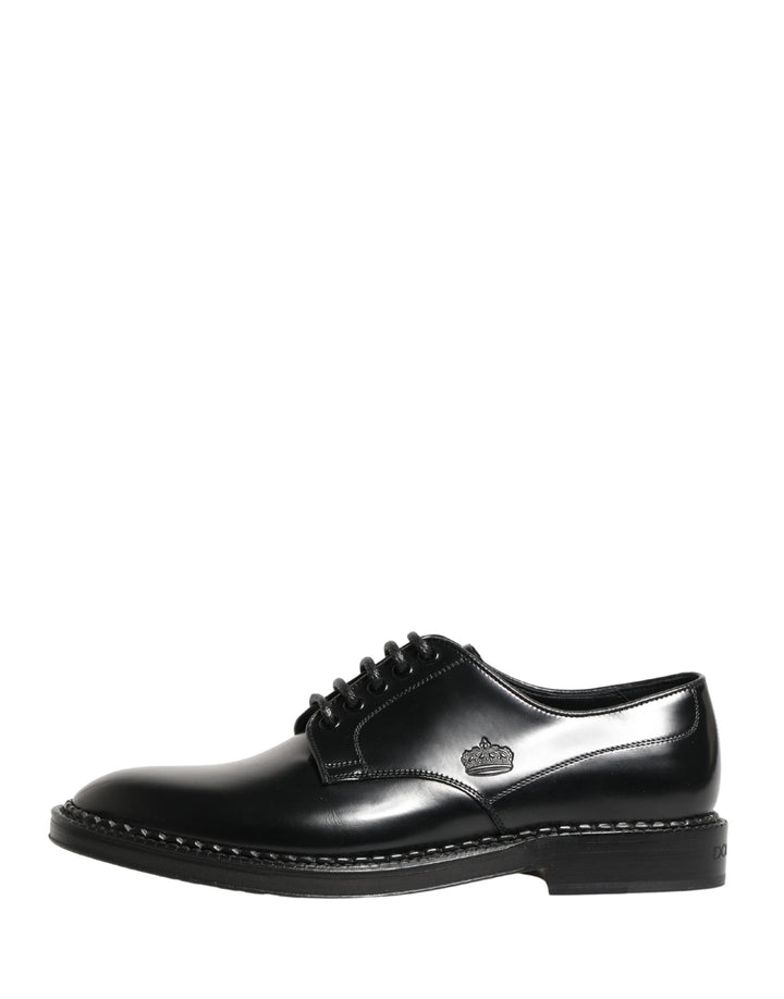 Dolce & Gabbana Men Black Lace-Up Leather Crown Dress Derby Shoes