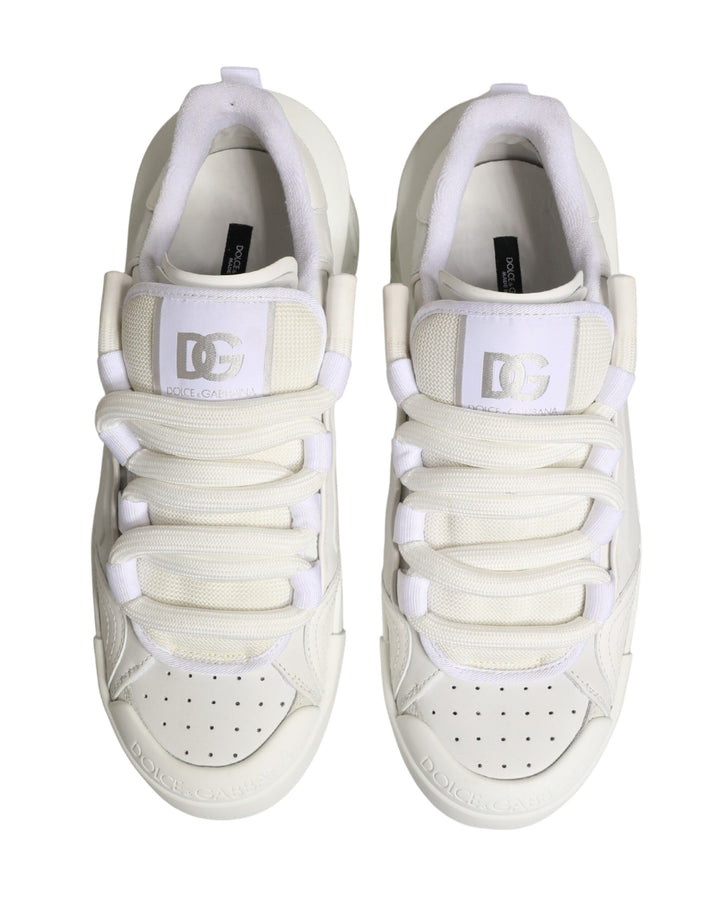 Dolce & Gabbana White Calfskin Leather Low Top Sneakers Shoes