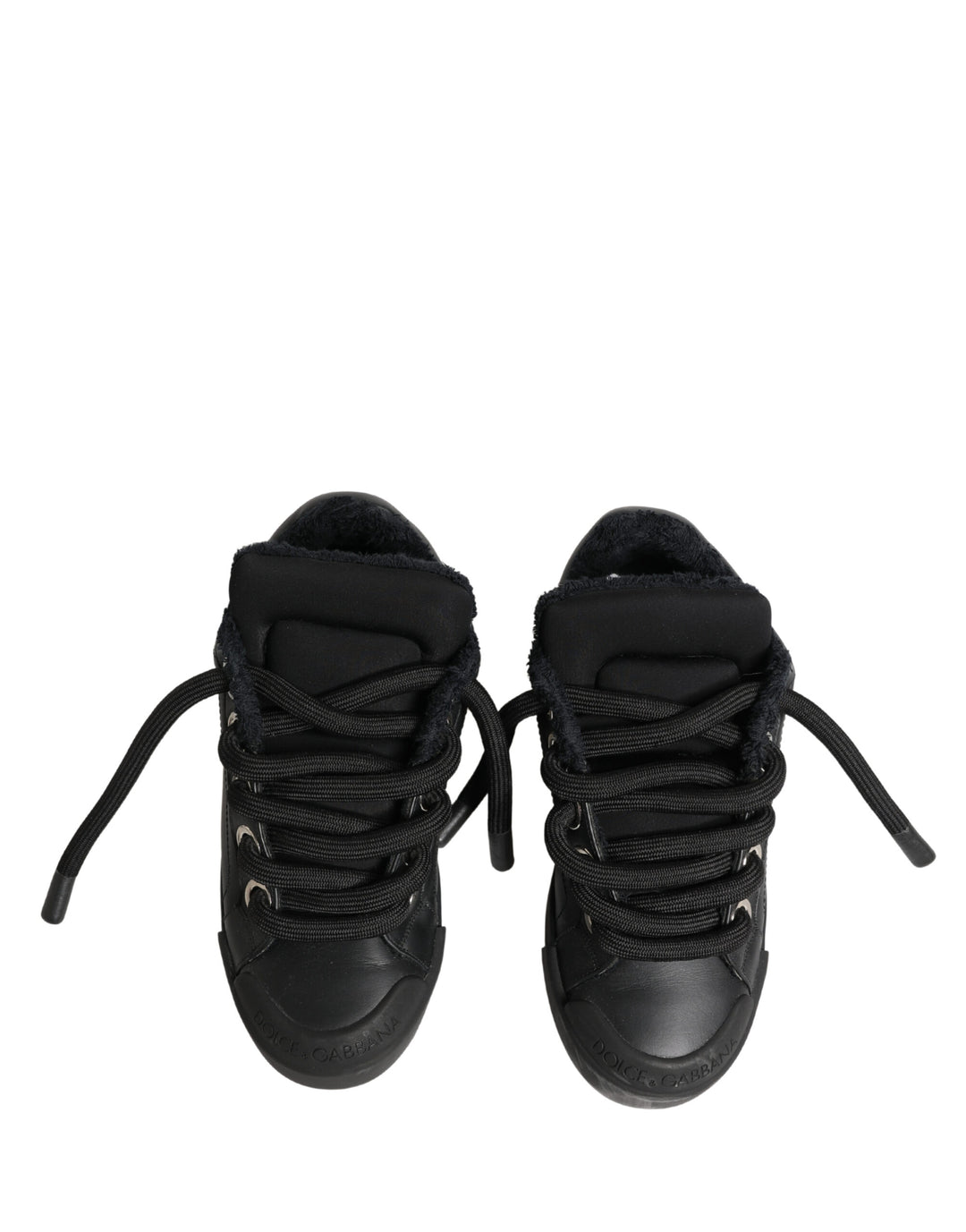 Dolce & Gabbana Black Calf Leather Nappa Lace-Up Sneakers Shoes