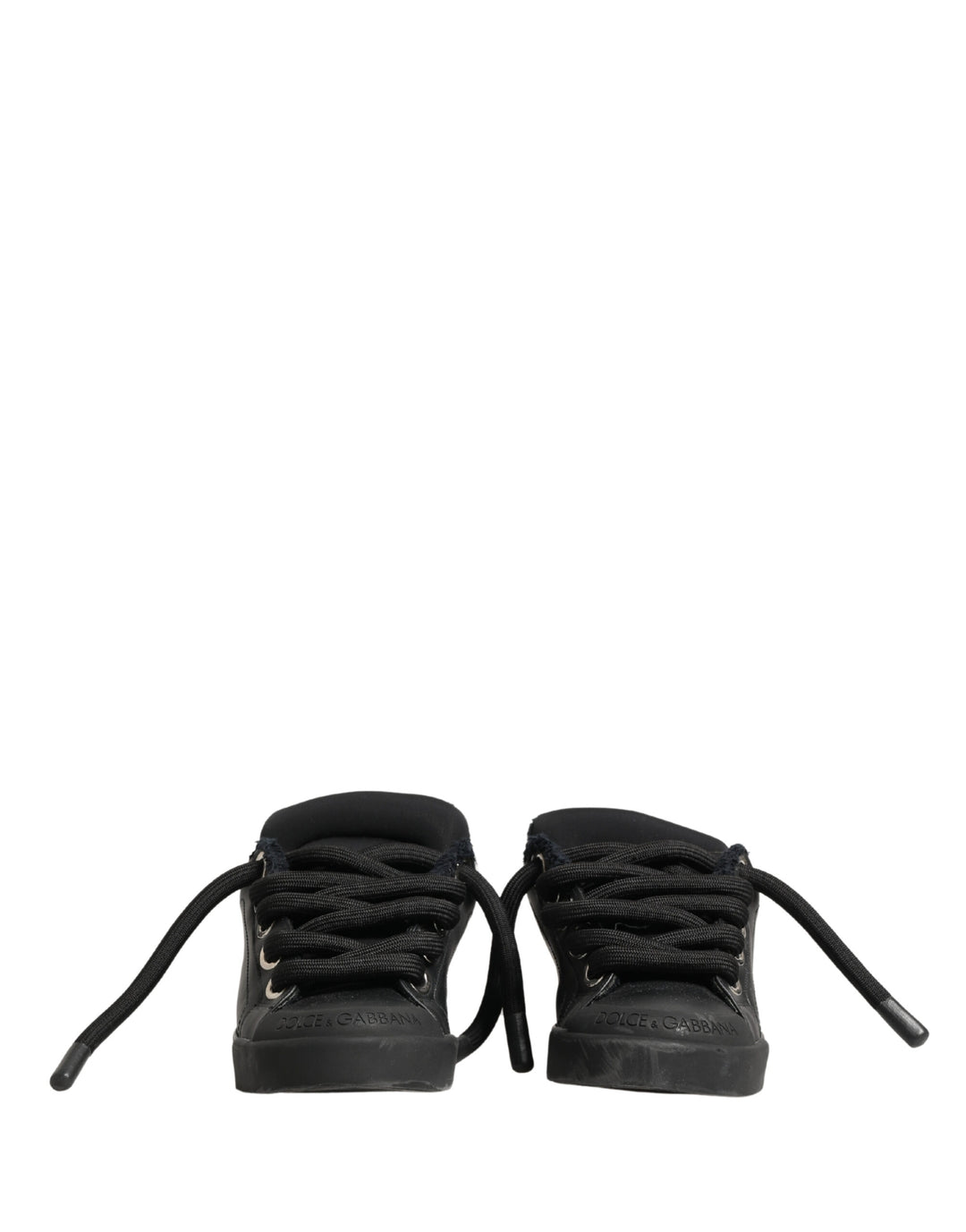 Dolce & Gabbana Black Calf Leather Nappa Lace-Up Sneakers Shoes