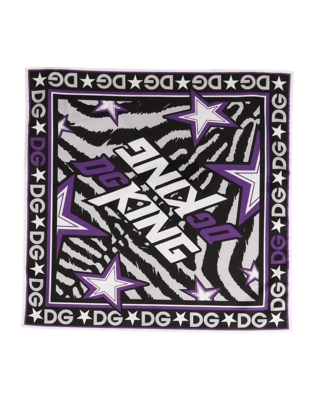 Dolce & Gabbana Black Purple DG King Cotton Foulard 51cm x 49.5cm Scarf