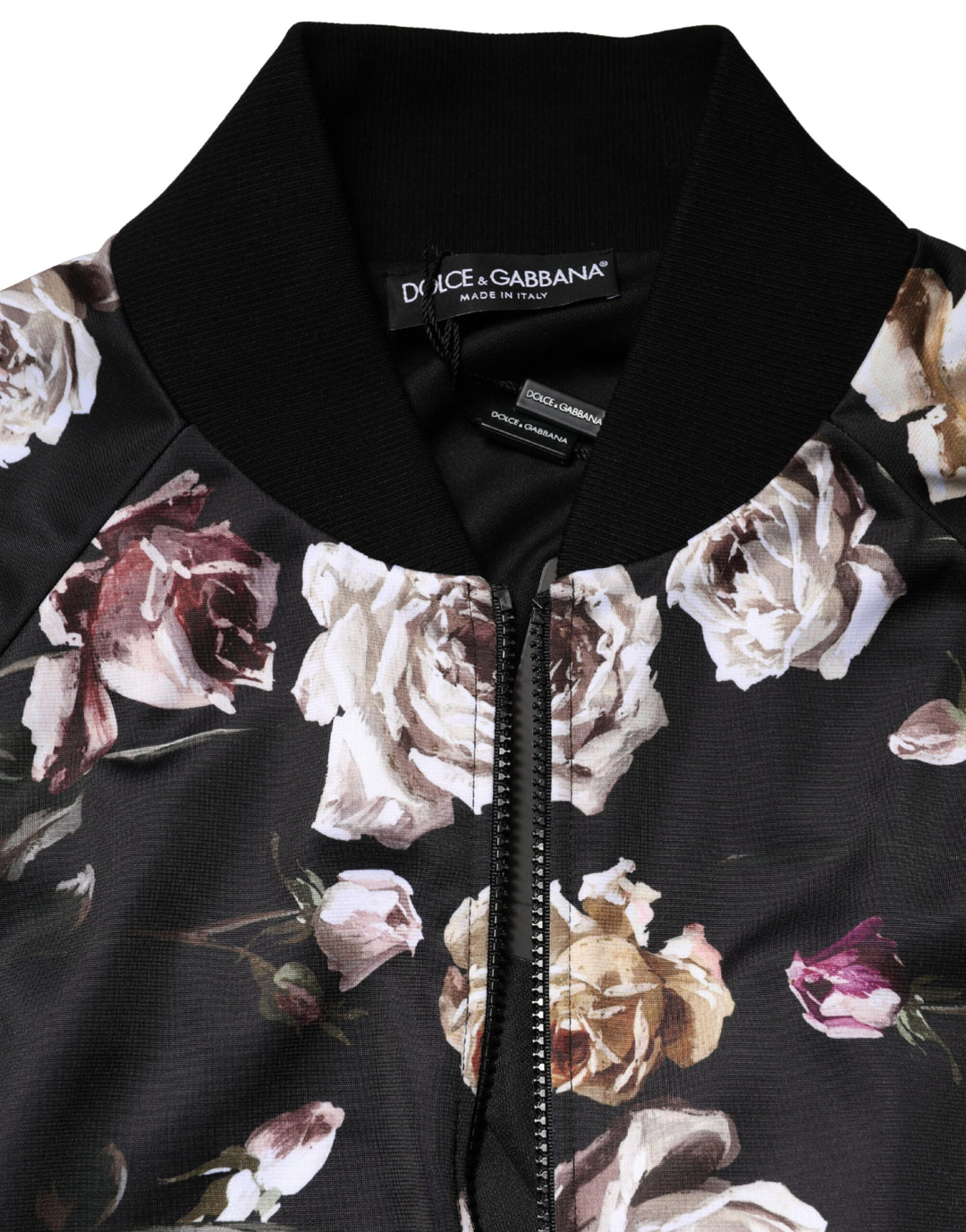 Dolce & Gabbana Black Floral Polyester Full Zip Bomber Jacket