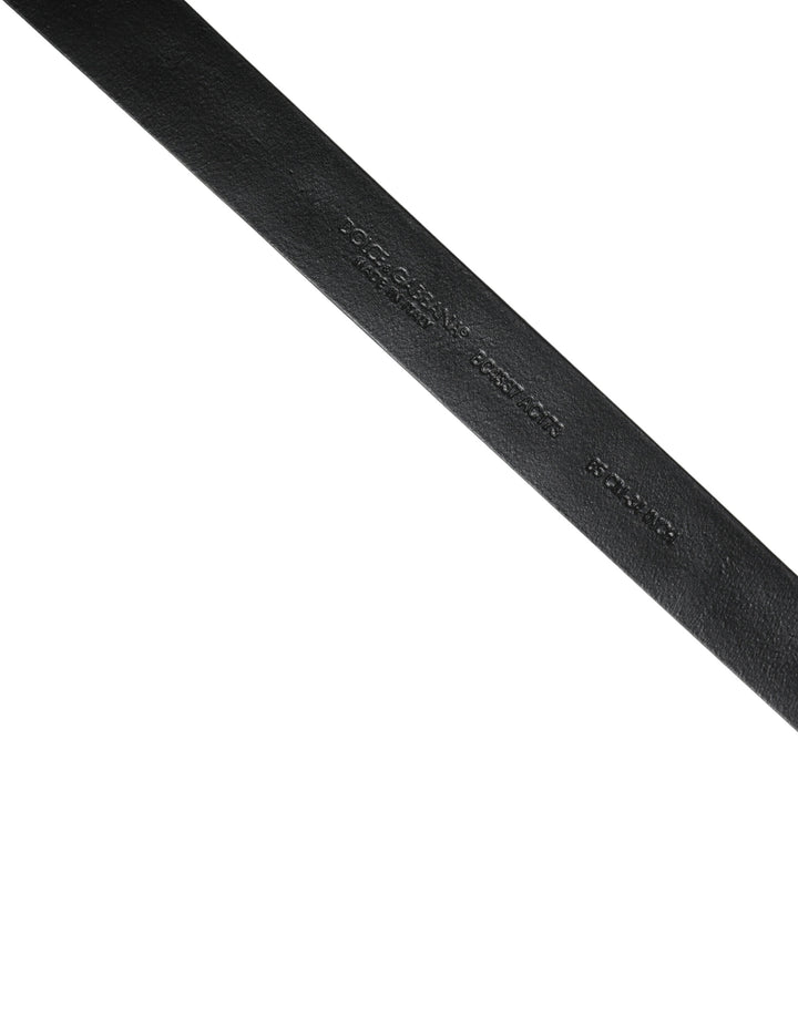 Dolce & Gabbana Black Leather Studded Silver Tone Buckle Belt