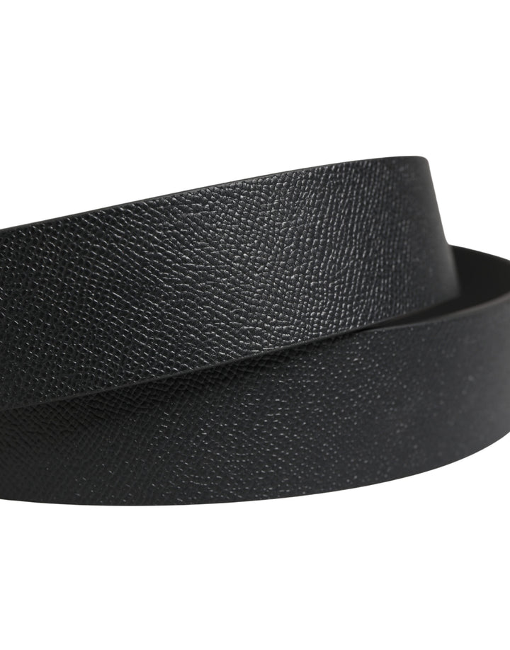 Dolce & Gabbana Black Calf Leather Silver Metal Buckle Belt
