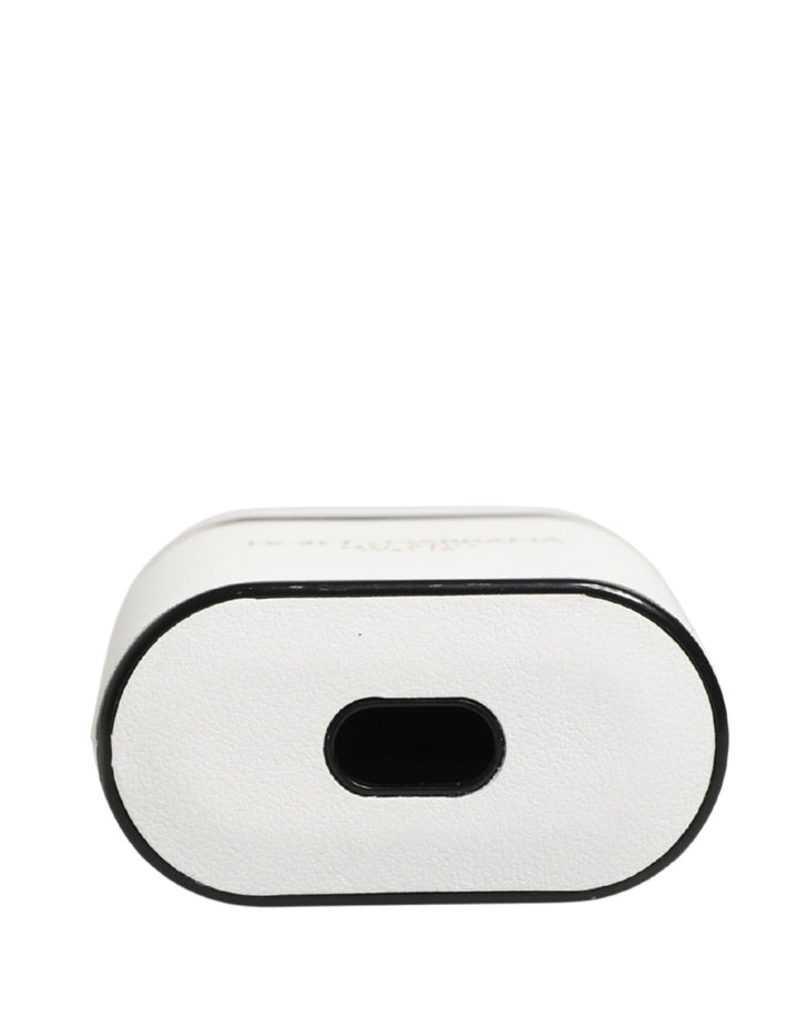 Dolce & Gabbana White Calf Leather Logo Print Flip Holder  Airpods Case