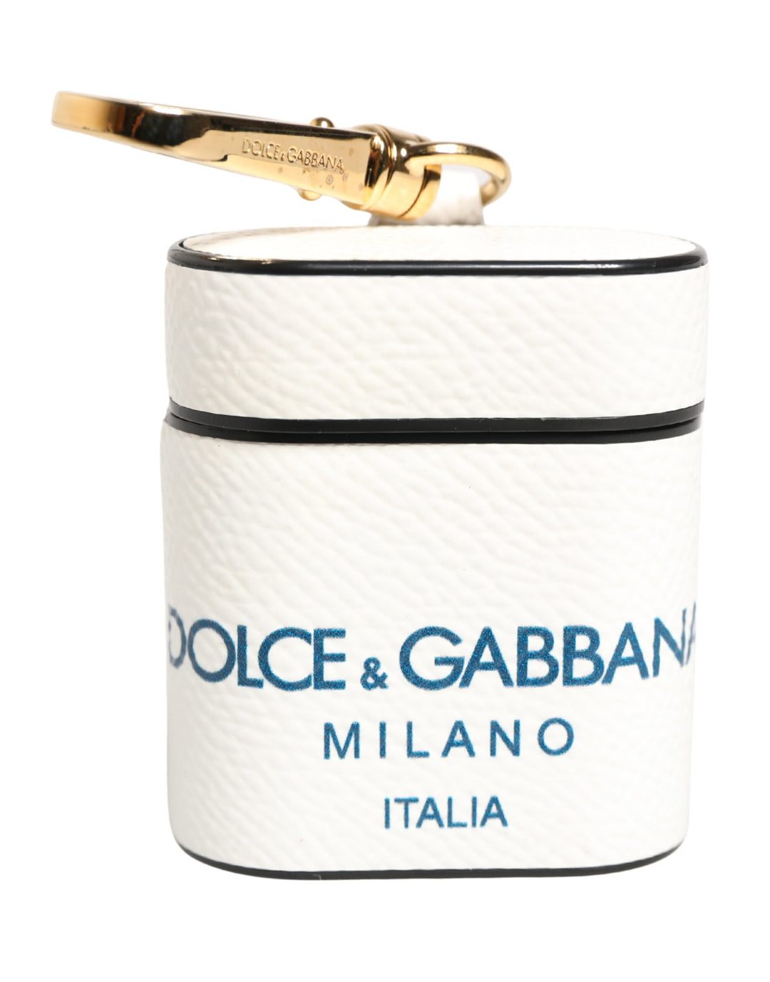Dolce & Gabbana White Calf Leather Logo Flip Holder Strap Airpods Case