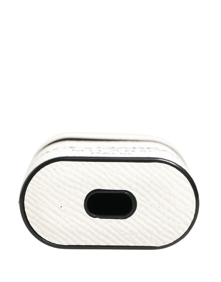 Dolce & Gabbana White Calf Leather Logo Flip Holder Strap Airpods Case