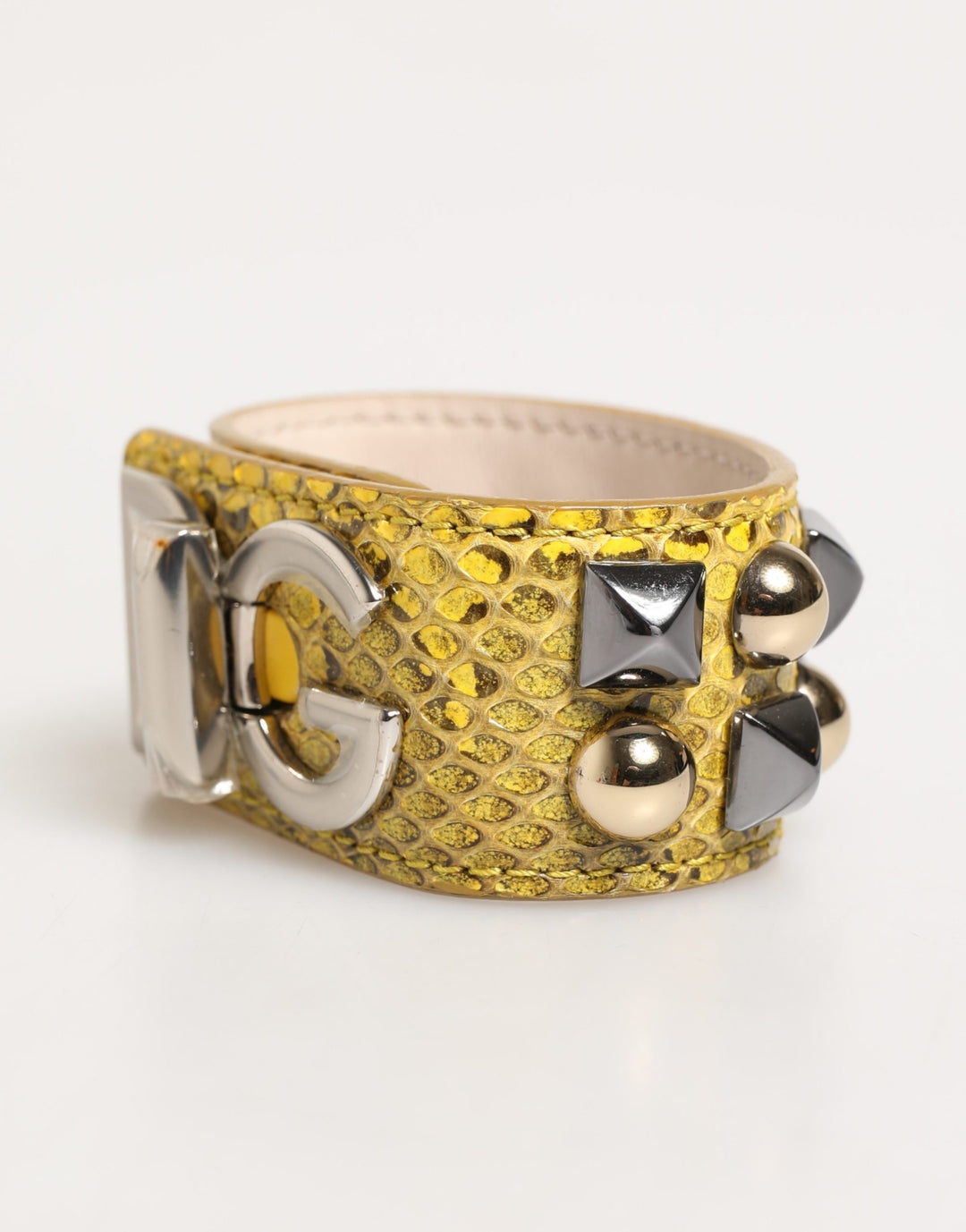 Dolce & Gabbana Yellow Leather Cuff Studded Embellished Bracelet