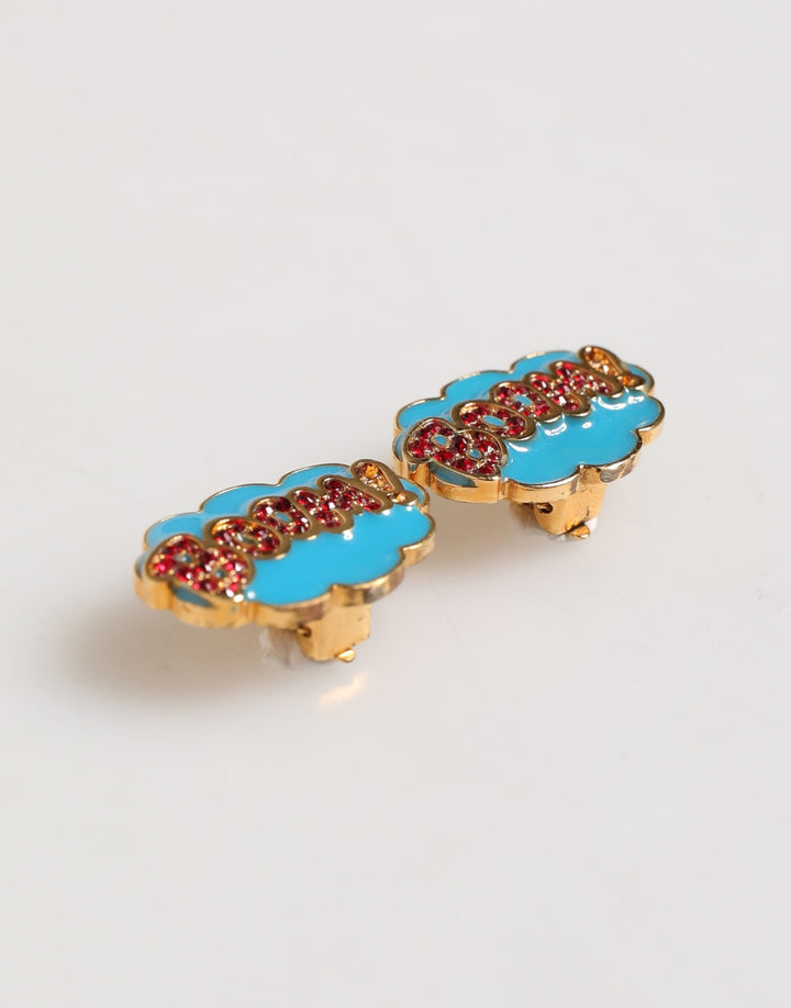 Dolce & Gabbana Gold Brass BOOM Cartoon Crystal Clip-On Women
