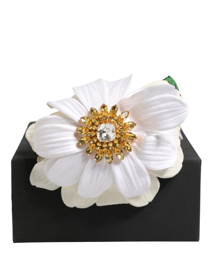Dolce & Gabbana White Yellow Silk Blend Floral Crystals Diadem Headband