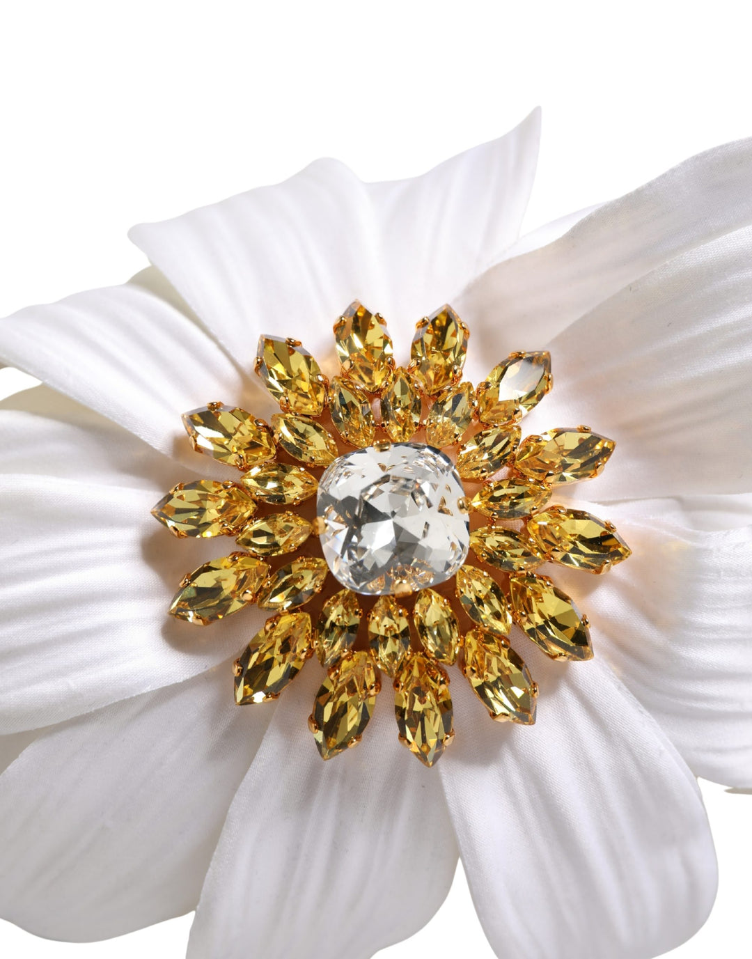 Dolce & Gabbana White Yellow Silk Blend Floral Crystals Diadem Headband