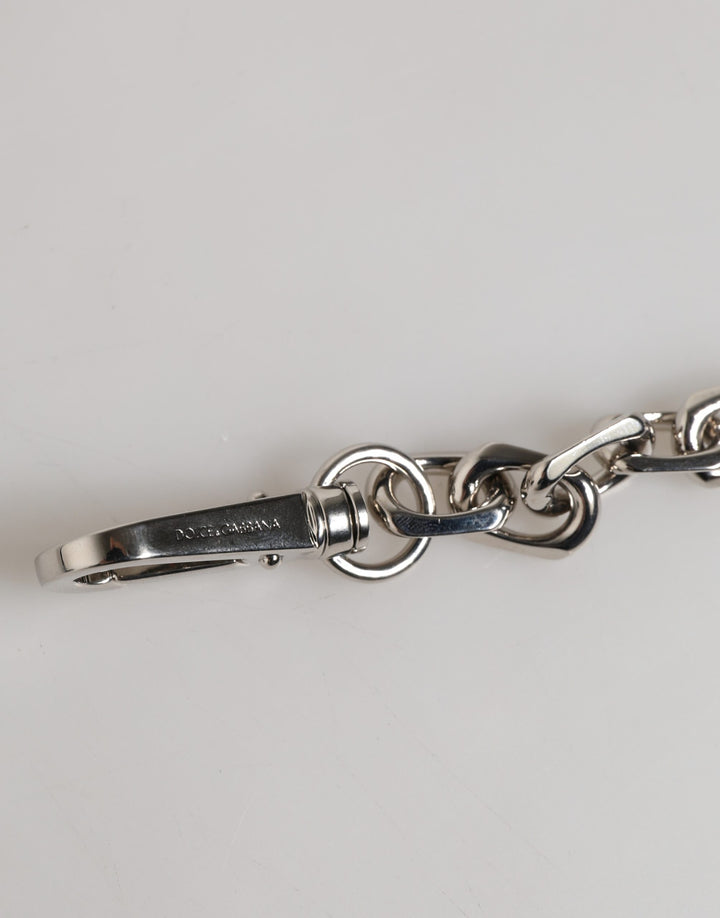 Dolce & Gabbana Silver Tone Chain Lobster Clasp Logo Gray Pearls Bracelet