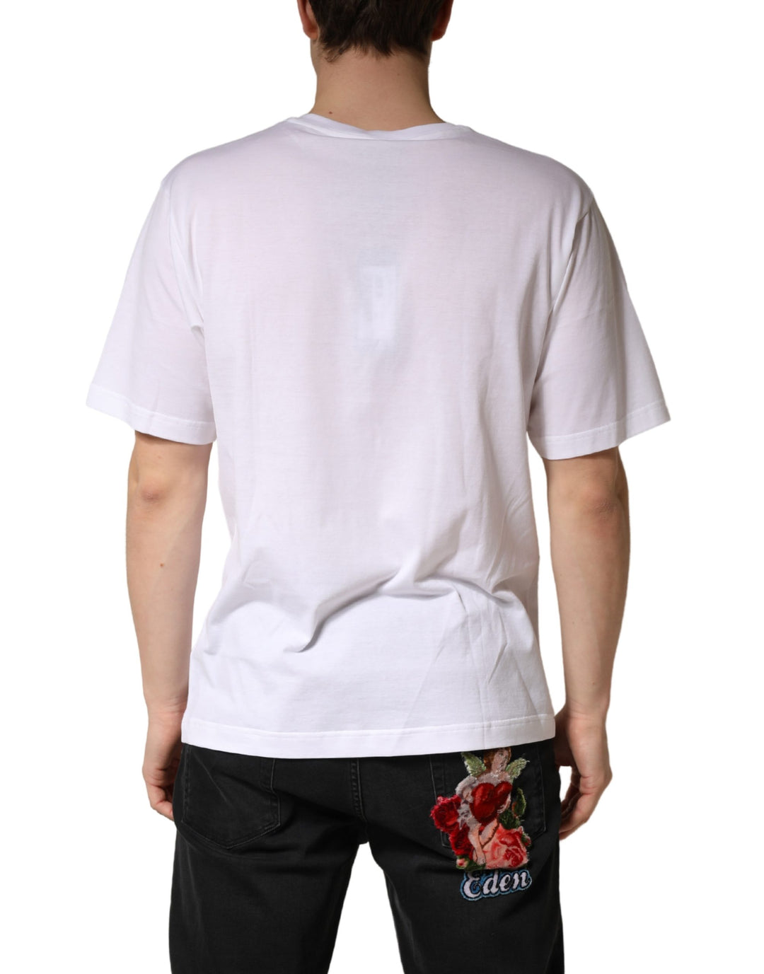 Dolce & Gabbana White Cotton Plain V-Neck Men Shirt T-shirt