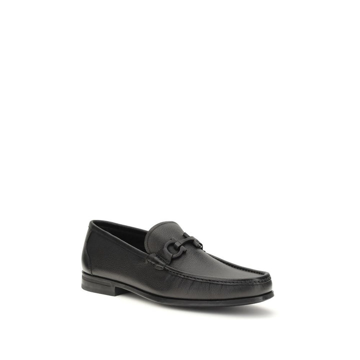 Ferragamo Black Calf Leather Bos Taurus Slip-On Loafers