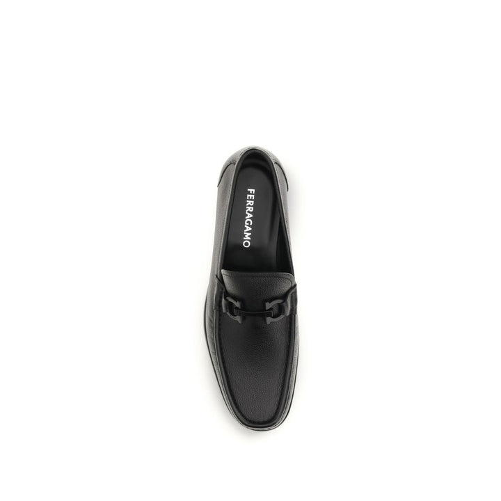 Ferragamo Black Calf Leather Bos Taurus Slip-On Loafers