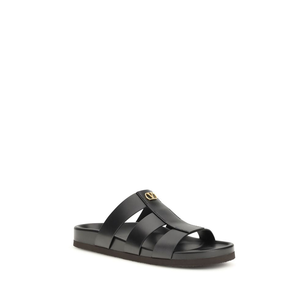 Valentino Garavani Black Calf Leather Bos Taurus Sandals